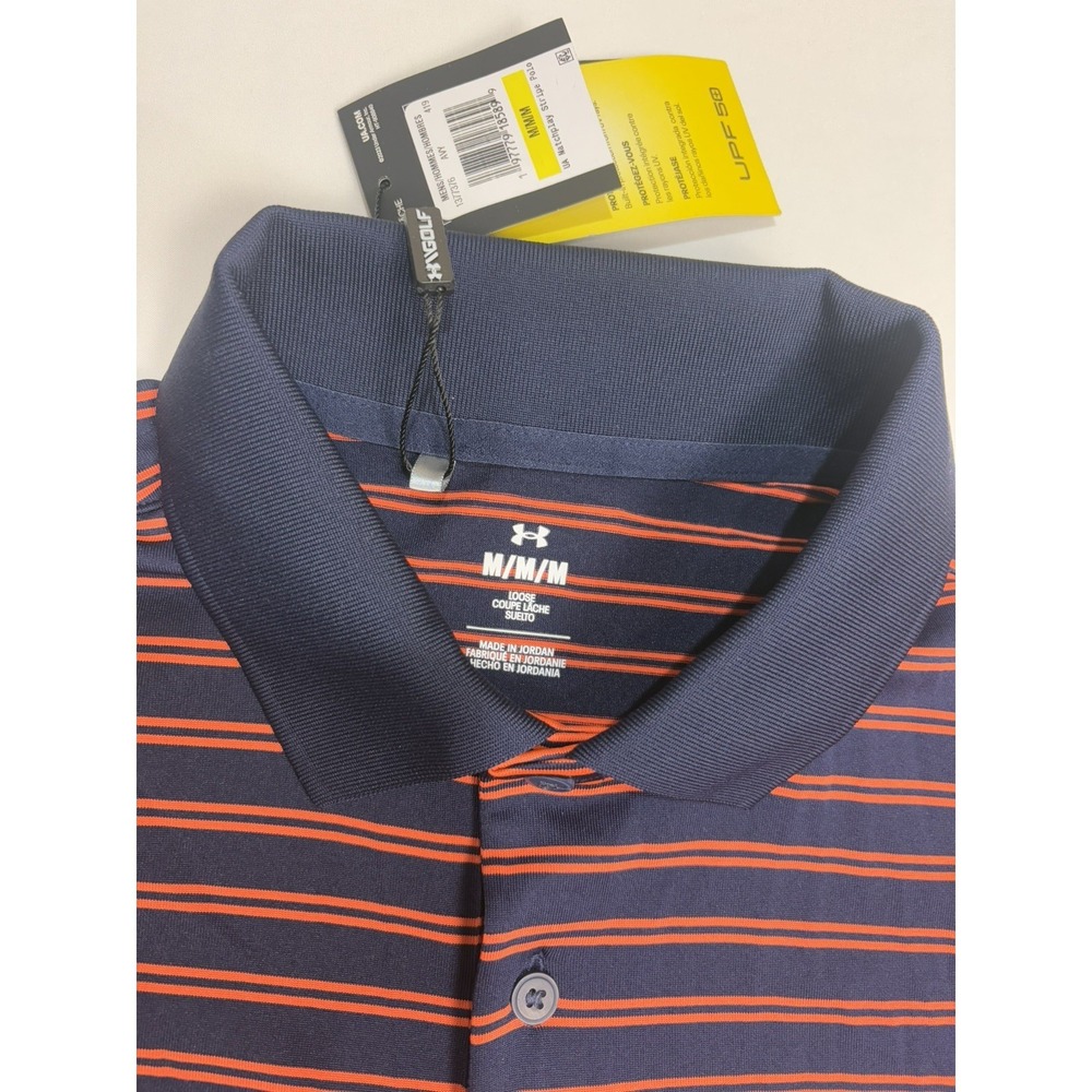 NWT Under Armour Men Polo Shirt M Blue/Orange Loose Logo Performance Golf - Picture 3 of 6